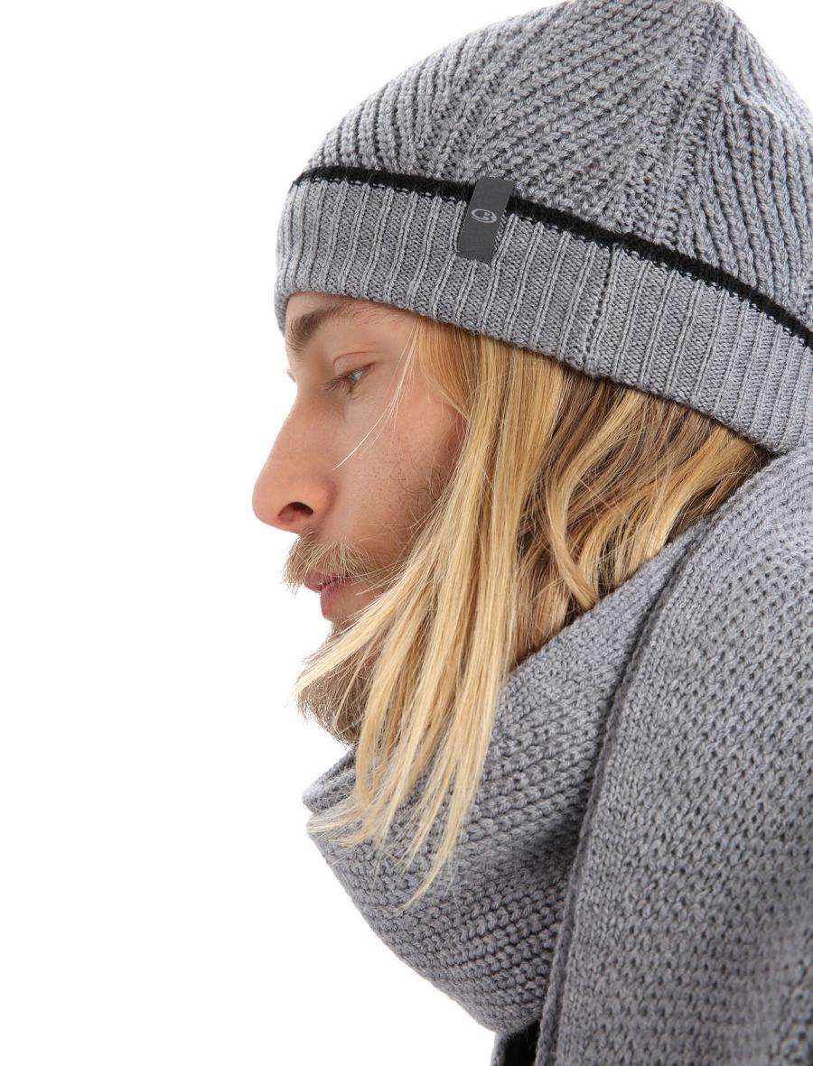 Men's Icebreaker Unisex Merino Waypoint Beanie Hats Gritstone Heather / Black | CA 1856UZGT